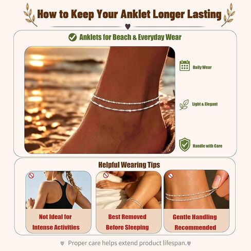 Moodear Ankle Bracelets for Women 14K Silver Plated Anklets for Women Waterproof Dainty Twist Square Beaded Chain Anklets Non Tarnish Adjustable Layered Anklet Summer Beach Jewelry Gift in Kuwait
