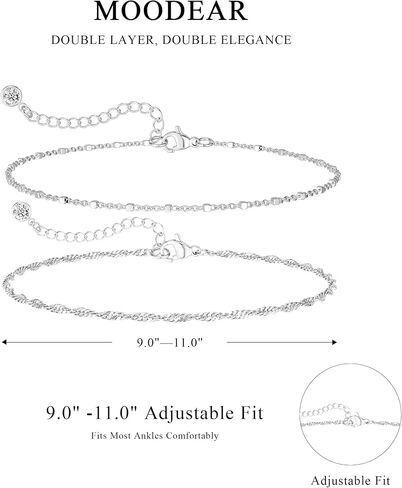 Moodear Ankle Bracelets for Women 14K Silver Plated Anklets for Women Waterproof Dainty Twist Square Beaded Chain Anklets Non Tarnish Adjustable Layered Anklet Summer Beach Jewelry Gift in Kuwait