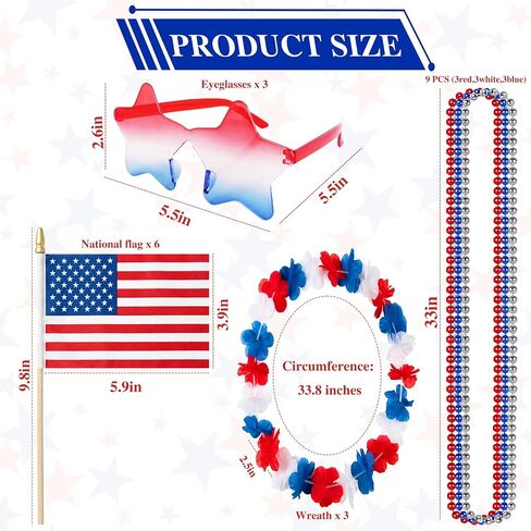 4th of July Accessories Set Patriotic Party Favors with Headbands Necklaces Sunglasses for Independence Day in Saudi Arabia