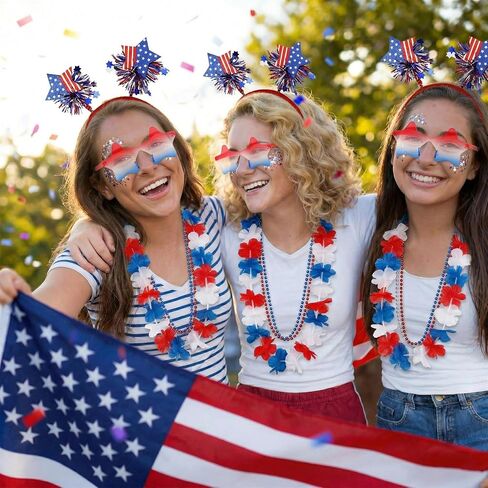 4th of July Accessories Set Patriotic Party Favors with Headbands Necklaces Sunglasses for Independence Day in Saudi Arabia