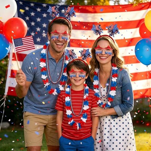4th of July Accessories Set Patriotic Party Favors with Headbands Necklaces Sunglasses for Independence Day in Saudi Arabia