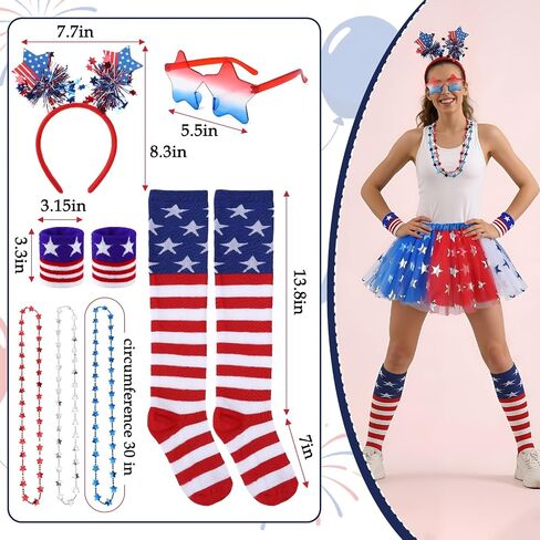 8pcs 4th of July Tutu Set for Women Patriotic Tutu Skirt Headband Sunglasses Socks Wrist Cuffs Necklaces for 4th of July Party in Kuwait