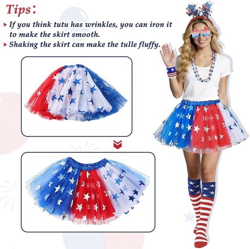 8pcs 4th of July Tutu Set for Women Patriotic Tutu Skirt Headband Sunglasses Socks Wrist Cuffs Necklaces for 4th of July Party in Kuwait