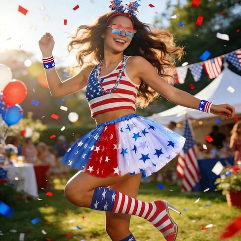 8pcs 4th of July Tutu Set for Women Patriotic Tutu Skirt Headband Sunglasses Socks Wrist Cuffs Necklaces for 4th of July Party in Kuwait