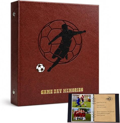 Sports Photo Album 4x6 for 100Photos,Soccer Memory Book with Writable Kraft Pages,Keepsake Pocket&Gift Box,Textured PU Leather Sports Album for Youth Players,Teams,Coaches and Soccer Fans in Saudi Arabia