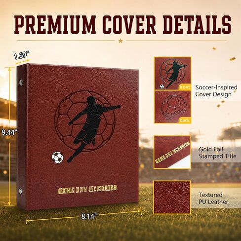 Sports Photo Album 4x6 for 100Photos,Soccer Memory Book with Writable Kraft Pages,Keepsake Pocket&Gift Box,Textured PU Leather Sports Album for Youth Players,Teams,Coaches and Soccer Fans in Saudi Arabia