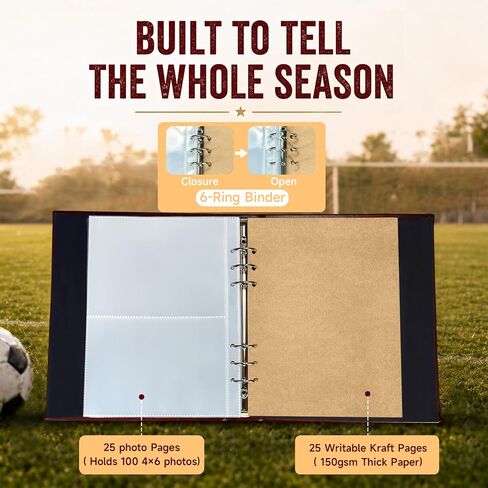 Sports Photo Album 4x6 for 100Photos,Soccer Memory Book with Writable Kraft Pages,Keepsake Pocket&Gift Box,Textured PU Leather Sports Album for Youth Players,Teams,Coaches and Soccer Fans in Saudi Arabia