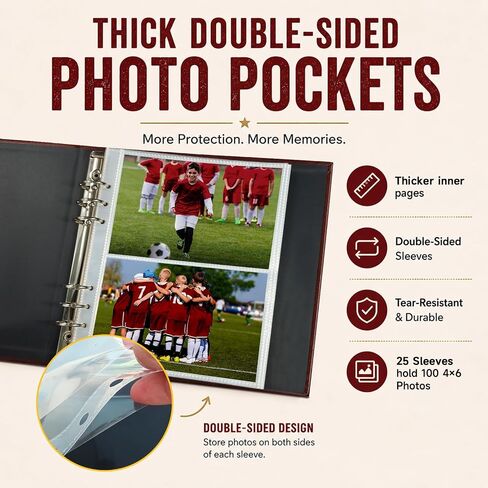 Sports Photo Album 4x6 for 100Photos,Soccer Memory Book with Writable Kraft Pages,Keepsake Pocket&Gift Box,Textured PU Leather Sports Album for Youth Players,Teams,Coaches and Soccer Fans in Saudi Arabia