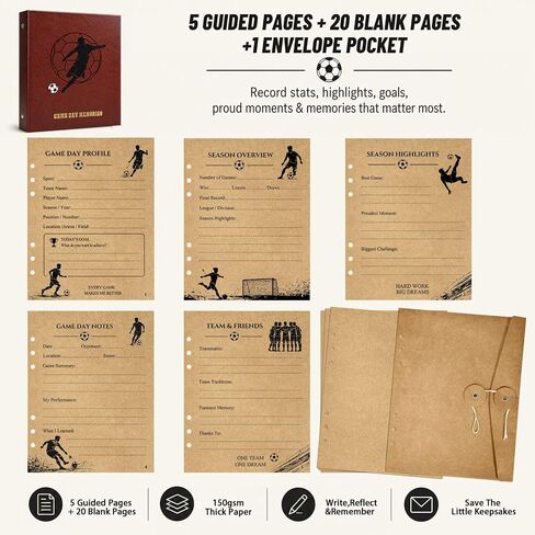 Sports Photo Album 4x6 for 100Photos,Soccer Memory Book with Writable Kraft Pages,Keepsake Pocket&Gift Box,Textured PU Leather Sports Album for Youth Players,Teams,Coaches and Soccer Fans in Saudi Arabia