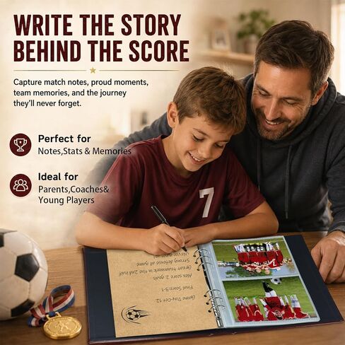 Sports Photo Album 4x6 for 100Photos,Soccer Memory Book with Writable Kraft Pages,Keepsake Pocket&Gift Box,Textured PU Leather Sports Album for Youth Players,Teams,Coaches and Soccer Fans in Saudi Arabia
