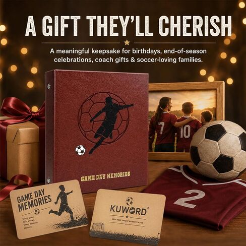 Sports Photo Album 4x6 for 100Photos,Soccer Memory Book with Writable Kraft Pages,Keepsake Pocket&Gift Box,Textured PU Leather Sports Album for Youth Players,Teams,Coaches and Soccer Fans in Saudi Arabia