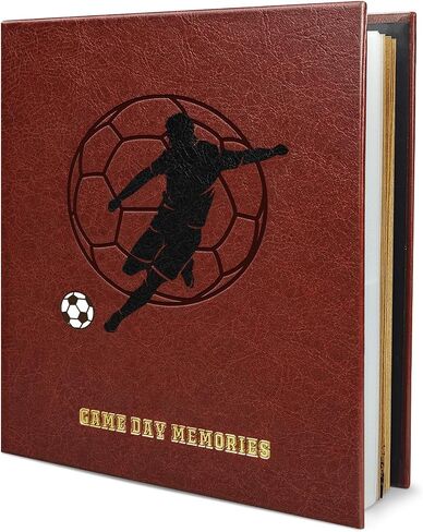 Sports Photo Album 4x6 for 100Photos,Soccer Memory Book with Writable Kraft Pages,Keepsake Pocket&Gift Box,Textured PU Leather Sports Album for Youth Players,Teams,Coaches and Soccer Fans in Saudi Arabia