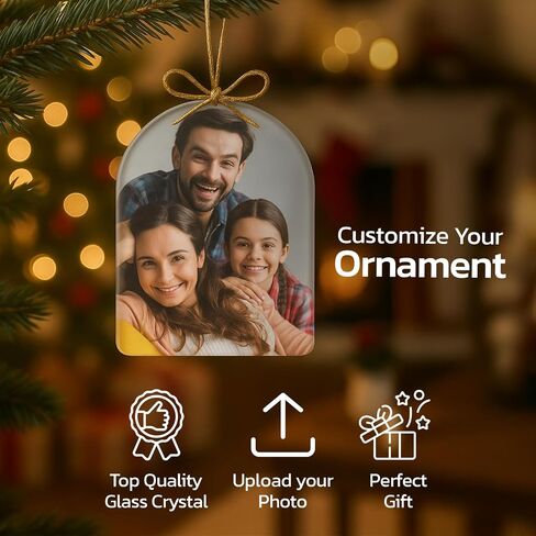 Glass Custom Photo Ornament, Arch-Pack of 3, USA Made| Holiday Keepsake Wedding,Bridal Shower Gift for Couple, Family, Personalized Christmas Ornaments 2025|Hanging Décor in Saudi Arabia