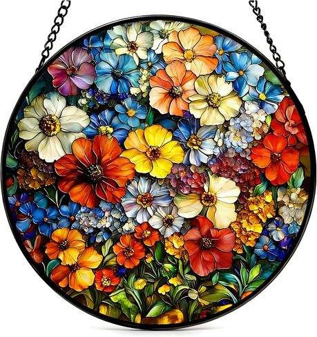 Stained Glass Window Hanging,Lily of The Valley Sun Catchers Ornament,Diamond Glass Panel Hangings,Green Plants Suncatcher Decor for Birthday for Women, Men, Mom and Grandma 6.3 in in Saudi Arabia