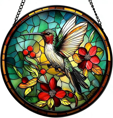 Stained Glass Window Hanging,Lily of The Valley Sun Catchers Ornament,Diamond Glass Panel Hangings,Green Plants Suncatcher Decor for Birthday for Women, Men, Mom and Grandma 6.3 in in Kuwait