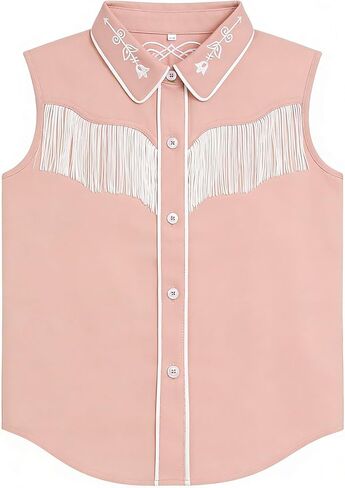 Yesfashion Girls Western Shirt Sleeveless Button Down Fringe Cowgirl Tassel Blouse Mexican Embroidered Tops in Kuwait