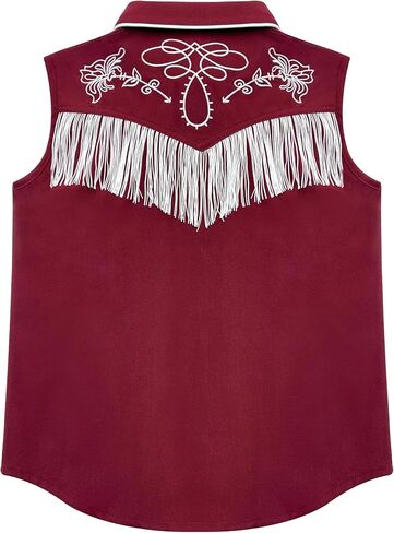 Yesfashion Girls Western Shirt Sleeveless Button Down Fringe Cowgirl Tassel Blouse Mexican Embroidered Tops in Kuwait