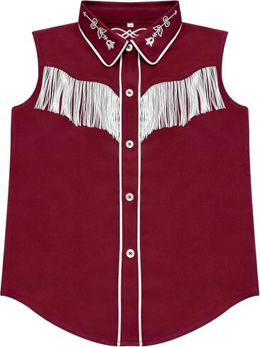 Yesfashion Girls Western Shirt Sleeveless Button Down Fringe Cowgirl Tassel Blouse Mexican Embroidered Tops in Kuwait
