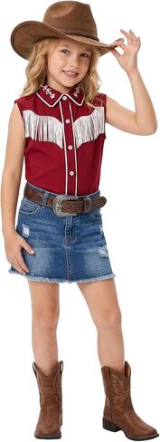 Yesfashion Girls Western Shirt Sleeveless Button Down Fringe Cowgirl Tassel Blouse Mexican Embroidered Tops in Kuwait