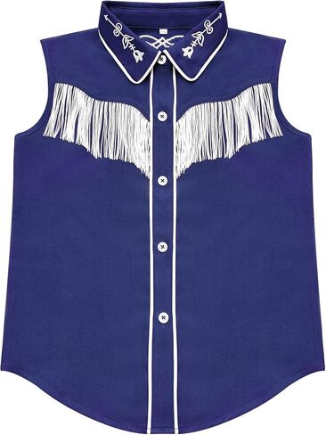 Yesfashion Girls Western Shirt Sleeveless Button Down Fringe Cowgirl Tassel Blouse Mexican Embroidered Tops in Kuwait