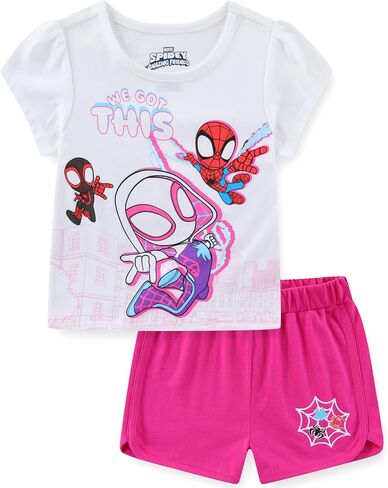 Marvel Spider-Gwen Ghost Spider Spidey Miles Morales Girls Short Sleeve T-Shirt and Shorts Set for Toddler to Big Kids in Saudi Arabia