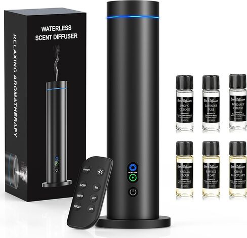 Maromalife Waterless Diffuser, Essential Oil Diffuser, 1000 Sq.Ft Coverage Scent Diffuser – Plug-in Only, Adjustable Mist, Remote, Mood Lights for Home & Office, Large Room, Hotel, Black in Saudi Arabia