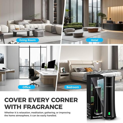 Waterless Scent Diffuser Kit — Covers 1,500 sq. ft. Suitable for Large Rooms, Home, Offices, and Hotels. Includes Five Essential Oils and Remote Control. Black in Saudi Arabia