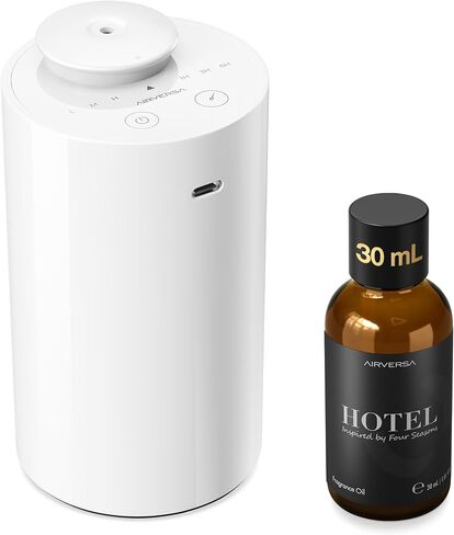 Airversa Waterless Essential Oil Diffuser Starter Kit with 30mL Hotel Fragrance Oil Inspired by Ritz-C., Battery Operated Car Diffuser, Portable Aroma Nebulizer for Home Car Office, AN6Kit-B, Black in Saudi Arabia