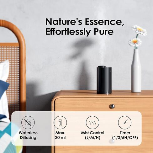 Airversa Waterless Essential Oil Diffuser Starter Kit with 30mL Hotel Fragrance Oil Inspired by Ritz-C., Battery Operated Car Diffuser, Portable Aroma Nebulizer for Home Car Office, AN6Kit-B, Black in Saudi Arabia