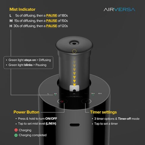 Airversa Waterless Essential Oil Diffuser Starter Kit with 30mL Hotel Fragrance Oil Inspired by Ritz-C., Battery Operated Car Diffuser, Portable Aroma Nebulizer for Home Car Office, AN6Kit-B, Black in Saudi Arabia