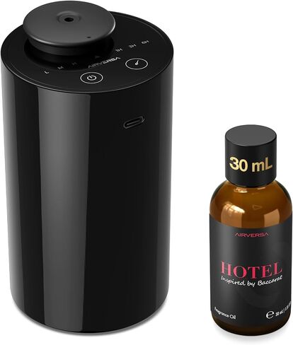 Airversa Waterless Essential Oil Diffuser Starter Kit with 30mL Hotel Fragrance Oil Inspired by Ritz-C., Battery Operated Car Diffuser, Portable Aroma Nebulizer for Home Car Office, AN6Kit-B, Black in Saudi Arabia