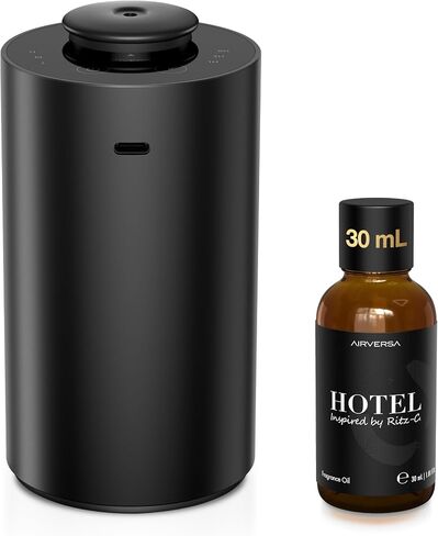 Airversa Waterless Essential Oil Diffuser Starter Kit with 30mL Hotel Fragrance Oil Inspired by Ritz-C., Battery Operated Car Diffuser, Portable Aroma Nebulizer for Home Car Office, AN6Kit-B, Black in Saudi Arabia