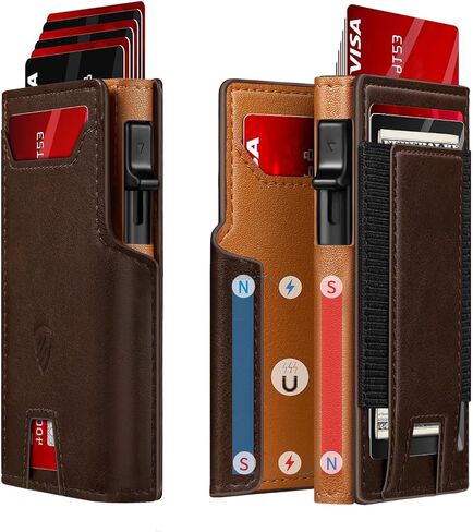 RUNBOX Wallet for Men 9-13 Cards RFID Blocking Aluminum Pop Up Card Holder with ID Window & Stretchable Cash Slot - Minimalist Smart Mens Wallet, Gifts for Men in Kuwait