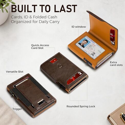 RUNBOX Wallet for Men 9-13 Cards RFID Blocking Aluminum Pop Up Card Holder with ID Window & Stretchable Cash Slot - Minimalist Smart Mens Wallet, Gifts for Men in Saudi Arabia