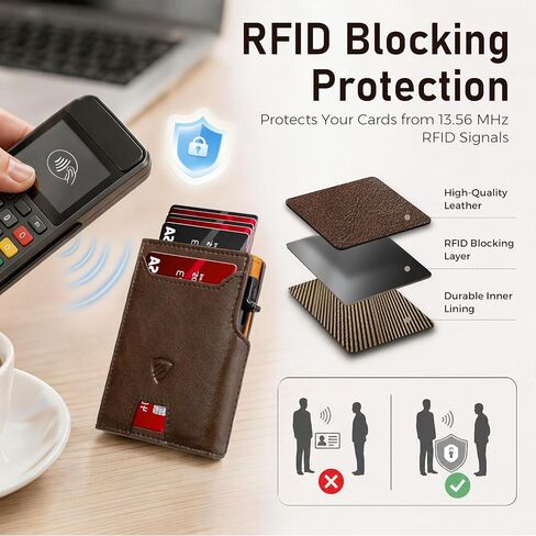 RUNBOX Wallet for Men 9-13 Cards RFID Blocking Aluminum Pop Up Card Holder with ID Window & Stretchable Cash Slot - Minimalist Smart Mens Wallet, Gifts for Men in Saudi Arabia