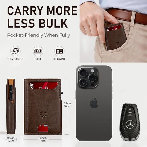 RUNBOX Wallet for Men 9-13 Cards RFID Blocking Aluminum Pop Up Card Holder with ID Window & Stretchable Cash Slot - Minimalist Smart Mens Wallet, Gifts for Men in Saudi Arabia