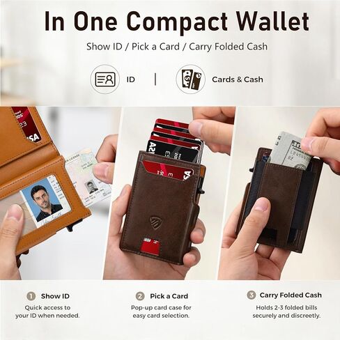 RUNBOX Wallet for Men 9-13 Cards RFID Blocking Aluminum Pop Up Card Holder with ID Window & Stretchable Cash Slot - Minimalist Smart Mens Wallet, Gifts for Men in Saudi Arabia