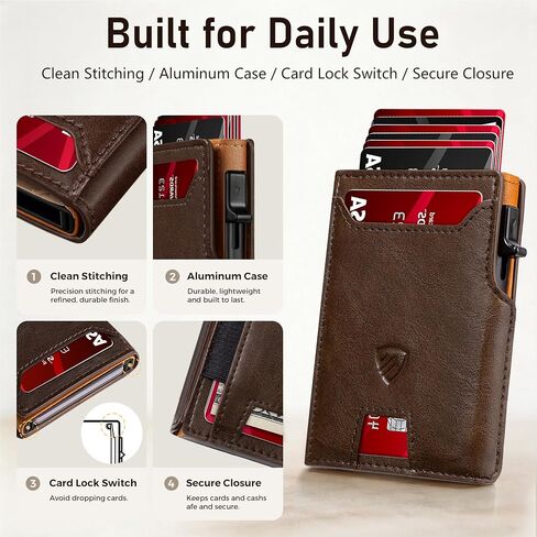 RUNBOX Wallet for Men 9-13 Cards RFID Blocking Aluminum Pop Up Card Holder with ID Window & Stretchable Cash Slot - Minimalist Smart Mens Wallet, Gifts for Men in Saudi Arabia