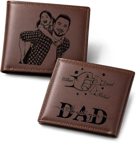 Fathers Day Wallet Custom Wallet for Men Personalized Engraved Wallets, Customized Wallets with Photo Birthday Fathers Day Gift from Daughter for Dad Daddy Wallet Leather Customized Gifts for Men in Saudi Arabia