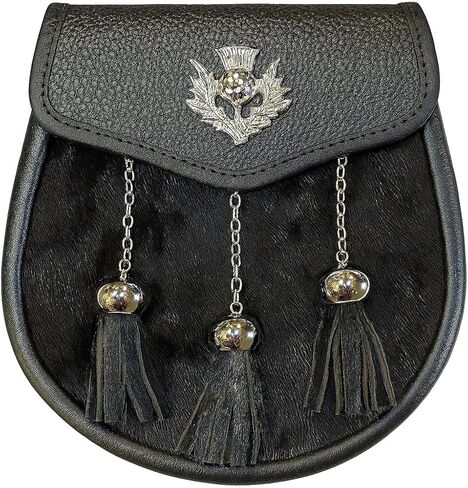 Black Fur Medieval Thistle Badge Scottish Kilt Sporran With Chain Belt in Saudi Arabia