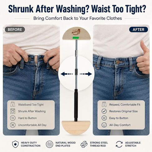 Tang's Heavy Duty Pant Stretcher for Jeans, Adjustable Waistband Stretcher 30 to 59 Inches, Solid Wood and Aluminum Alloy Waist Expander for Men and Women, Pants, Shorts and Skirts in Saudi Arabia