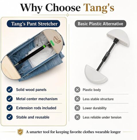 Tang's Heavy Duty Pant Stretcher for Jeans, Adjustable Waistband Stretcher 30 to 59 Inches, Solid Wood and Aluminum Alloy Waist Expander for Men and Women, Pants, Shorts and Skirts in Saudi Arabia