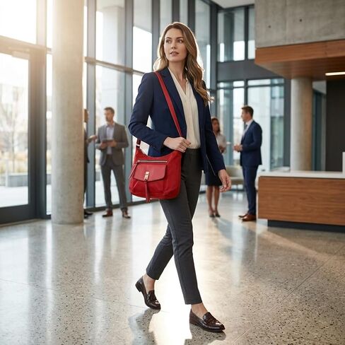 Red Leather Crossbody Bag for Women - Elegant Small Satchel Handbag with Adjustable Strap & Top Handle in Saudi Arabia