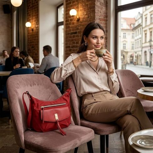Red Leather Crossbody Bag for Women - Elegant Small Satchel Handbag with Adjustable Strap & Top Handle in Saudi Arabia