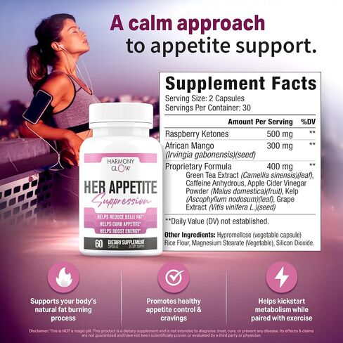 Her Appetite Suppression - Supports GLP-1 Related Metabolic Pathways, Promotes Weight Loss for Women, Helps Control Appetite/Cravings & Promotes Energy | 3rd Party Tested Supplement - 60 Capsules in Saudi Arabia