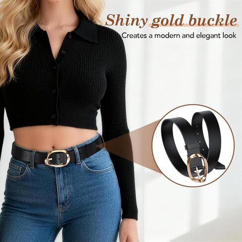 Amyzavls 3 Pack Women's Belts for Jeans, Dresses, Pants, Leather Belt for Women with Fluid Liquid Shaped Gold Buckle, Black & Brown & Beige Trendy Fashion Belts for Ladies 43 inch in Kuwait