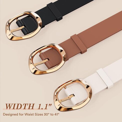 Amyzavls 3 Pack Women's Belts for Jeans, Dresses, Pants, Leather Belt for Women with Fluid Liquid Shaped Gold Buckle, Black & Brown & Beige Trendy Fashion Belts for Ladies 43 inch in Kuwait