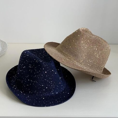 Mesh Sequins Fedoras Hat Gentleman Christmas Casual Gatherings with Rolled Up Brim for Adult Derby Men for Woman Large Heads in Saudi Arabia