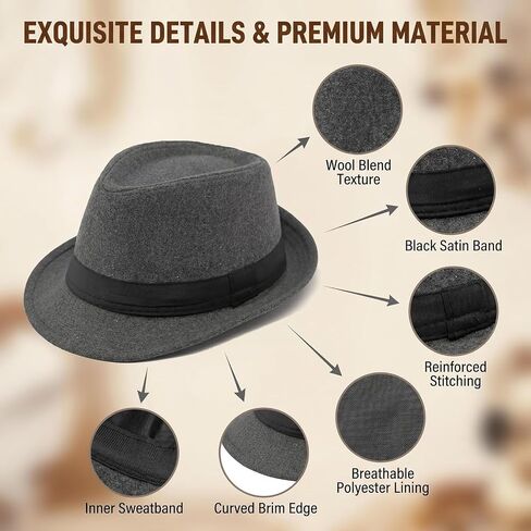 Unisex Trilby Fedora Hat 1920s Panama Hat Manhattan Gatsby Hat with Band Derby Hat Jazz Cap in Kuwait