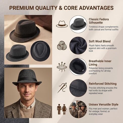 Unisex Trilby Fedora Hat 1920s Panama Hat Manhattan Gatsby Hat with Band Derby Hat Jazz Cap in Kuwait